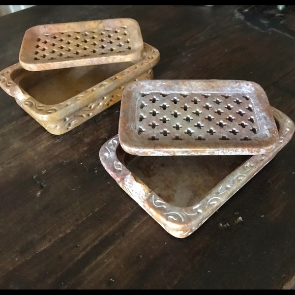 Natural Hand Carved Stone Soapdish Soap Holder 2pc - Picture 3 of 10